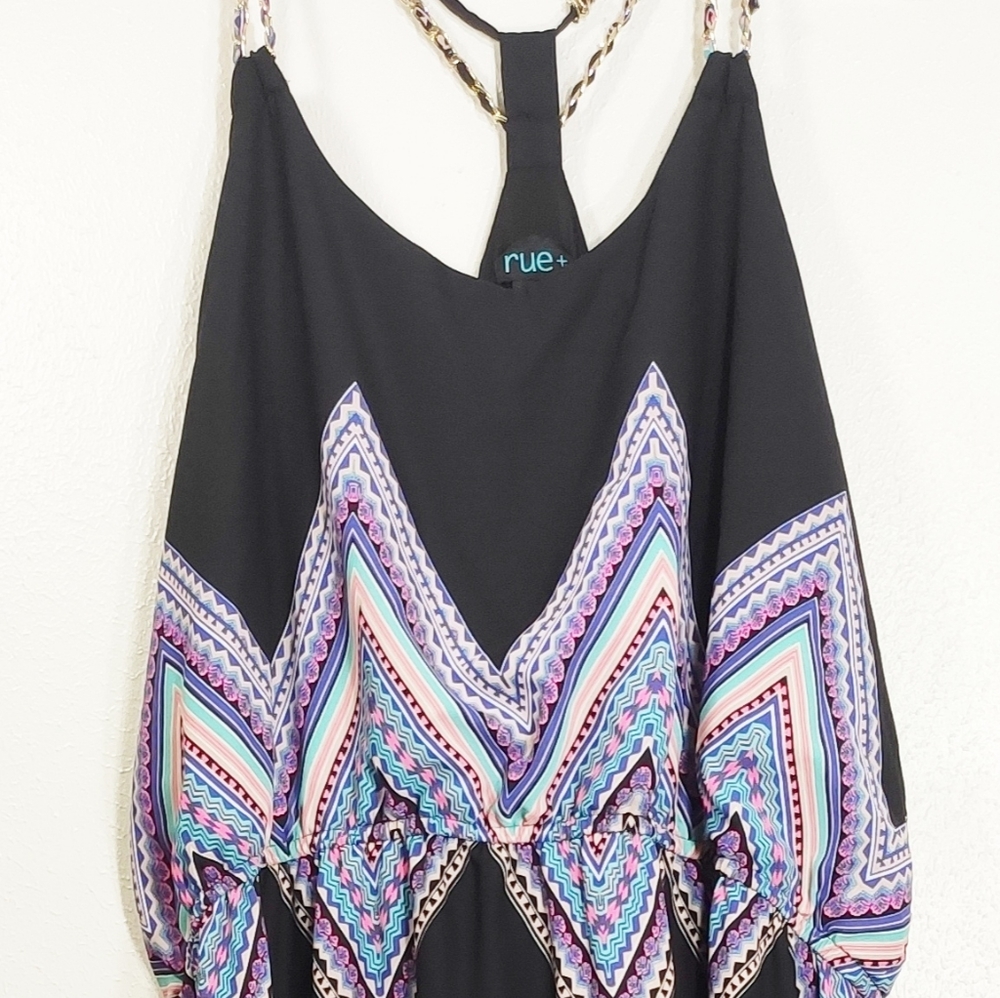 Rue+ Black Gold Chain Printed Maxi Dress 2x